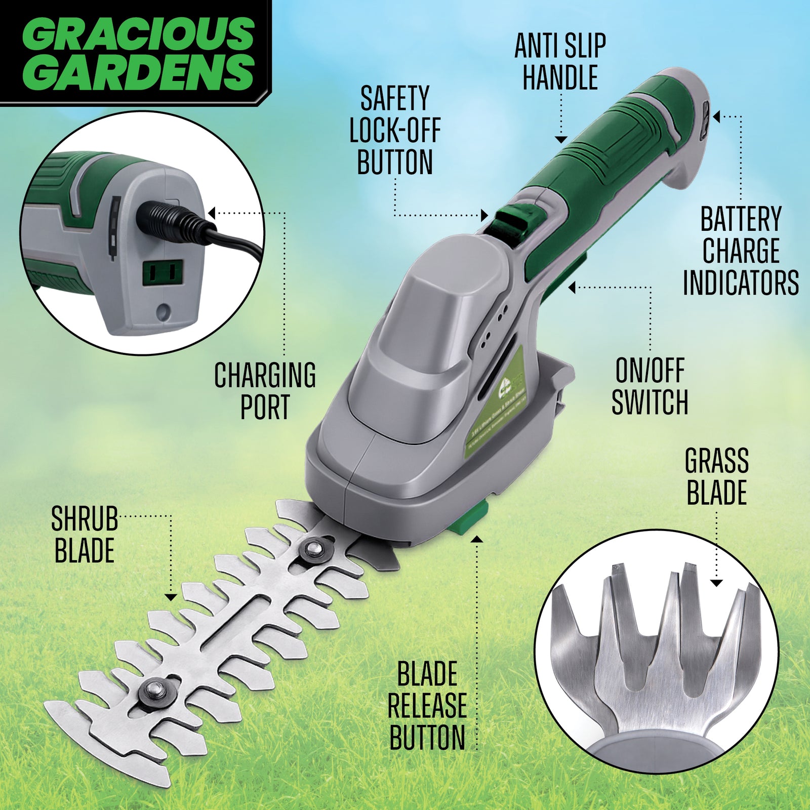 Cordless Handheld Hedge Trimmer 2 In 1 3.6v Li Ion Rechargeable Battery