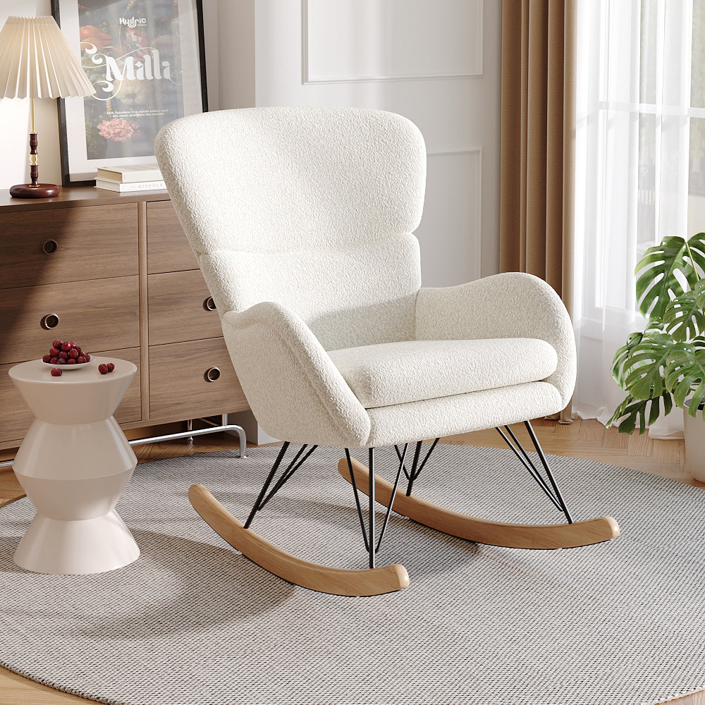 Contemporary Faux Wool Rocking Chair With Removable Cushion