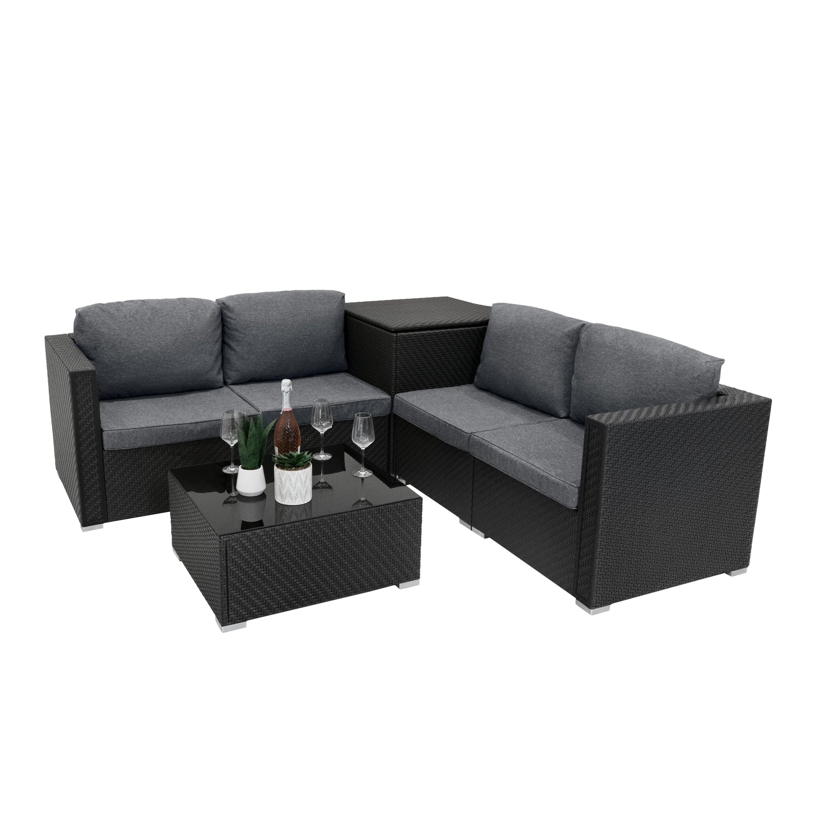 Rattan Modular 6 Piece Furniture Set | Black
