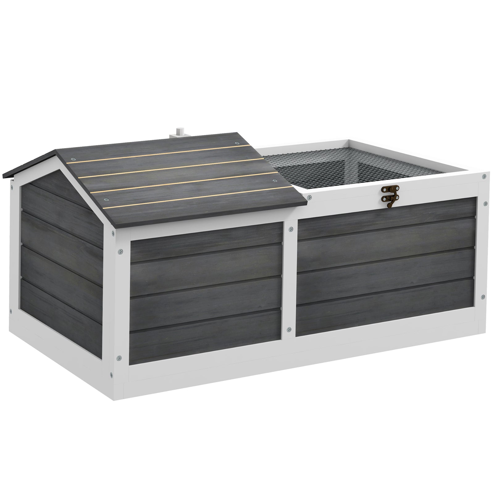 Wooden Tortoise House, Small Pet Reptile With Hide Shelter Den And Run | Dark Gray