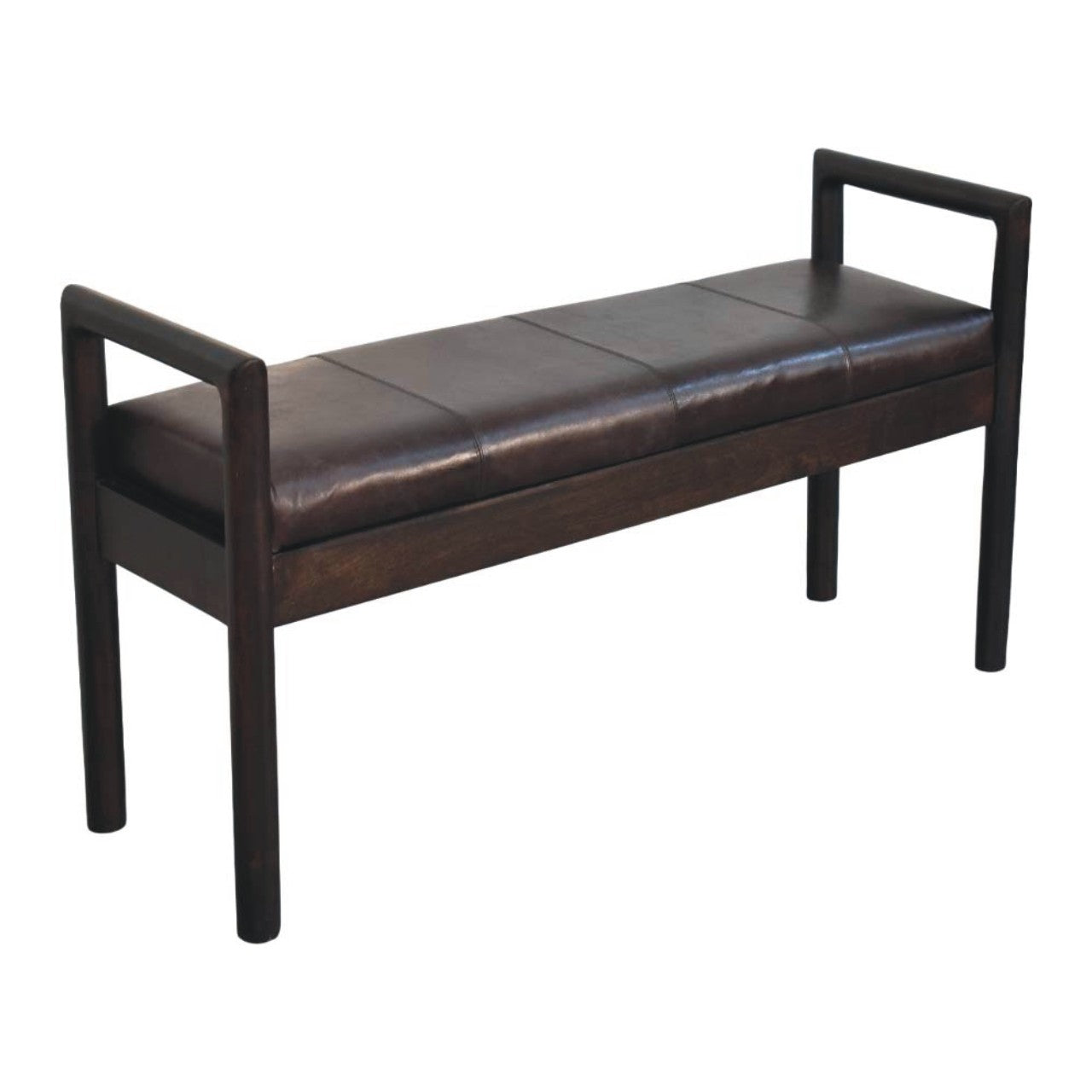 Gridline Bench, Upholestered Rich Black Leather, Black