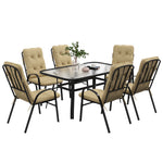 7 Pcs Garden Dining Set, Table W/ Umbrella Hole & Cushion | Beige