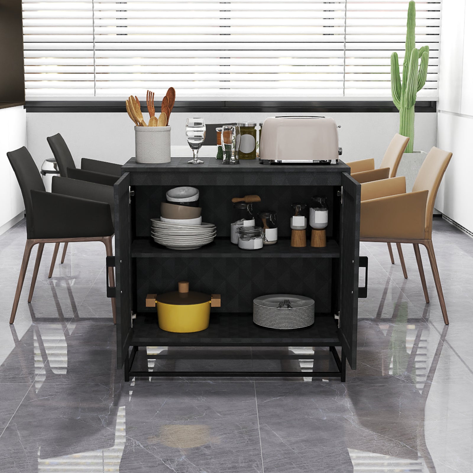 Modern Storage Cupboard With Adjustable Shelf 2 Doors | One Size | Black