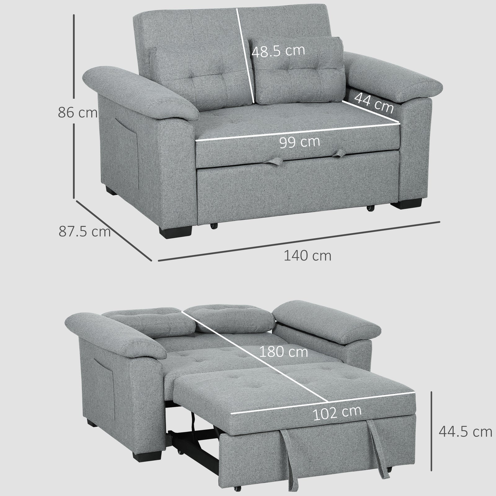 Click Clack Sofa Bed 2 Seater Sofa Bed For Living Room | Light Grey