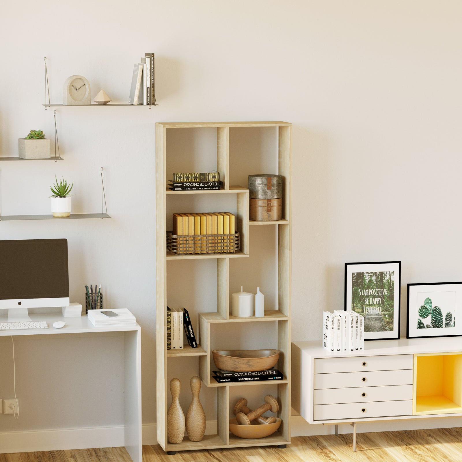 Multipurpose 8 Grid Bookshelf Decorative Shelf | One Size | Yellow