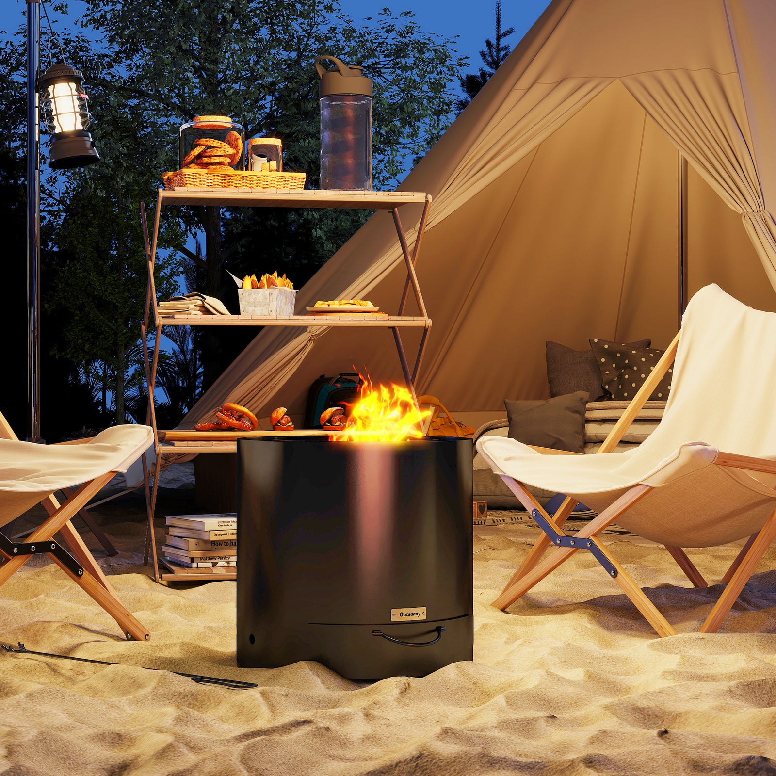 Fire Pit W/ Ash Tray & Poker, Black
