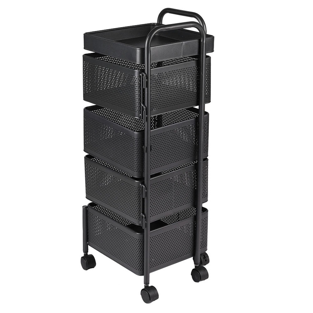Multi-layer Storage Shelf Trolley 3/4/5 Tier Square Organizer Rack With Swivel Design For Kitchen | Medium | Black