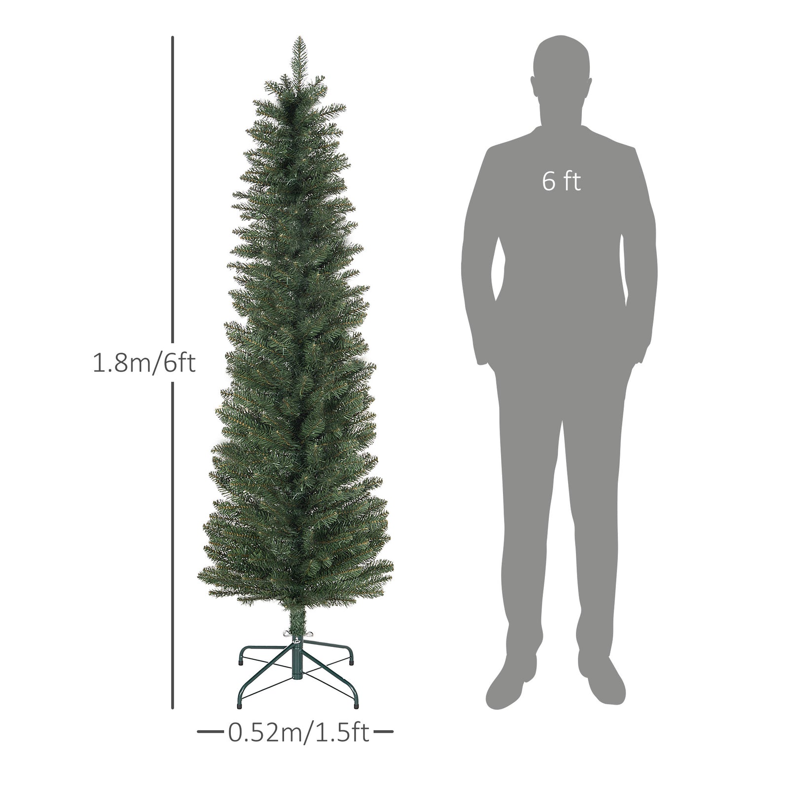 5/6/7ft Artificial Pencil Christmas Tree Realistic Green/White | 6ft | Green