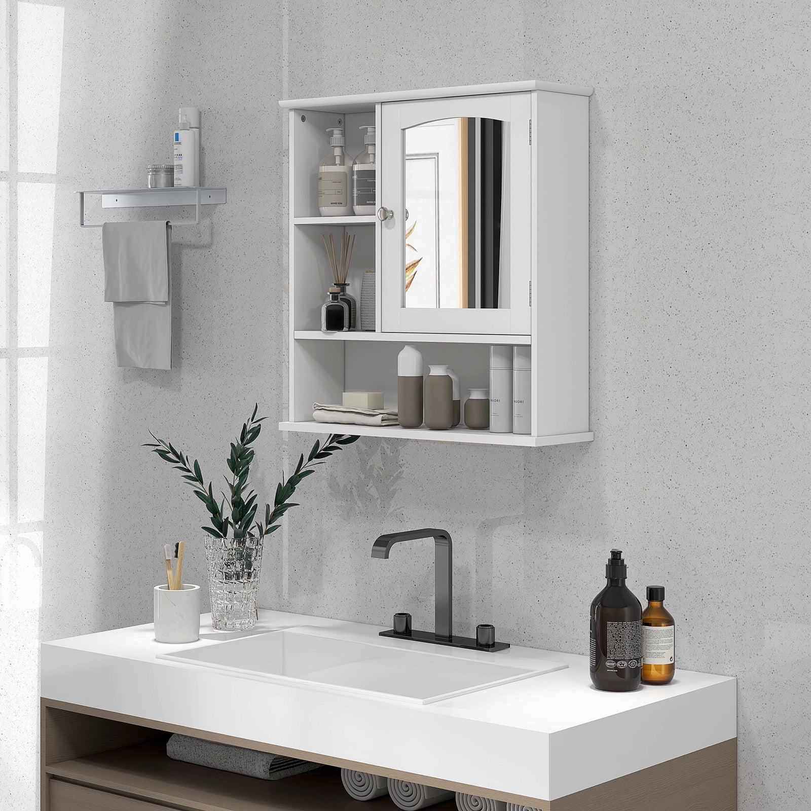 Wall Mounted Bathroom Mirror Glass Storage Cabinet