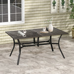 Garden Dining Table, Wood Grain Tabletop, Steel Frame, Brown