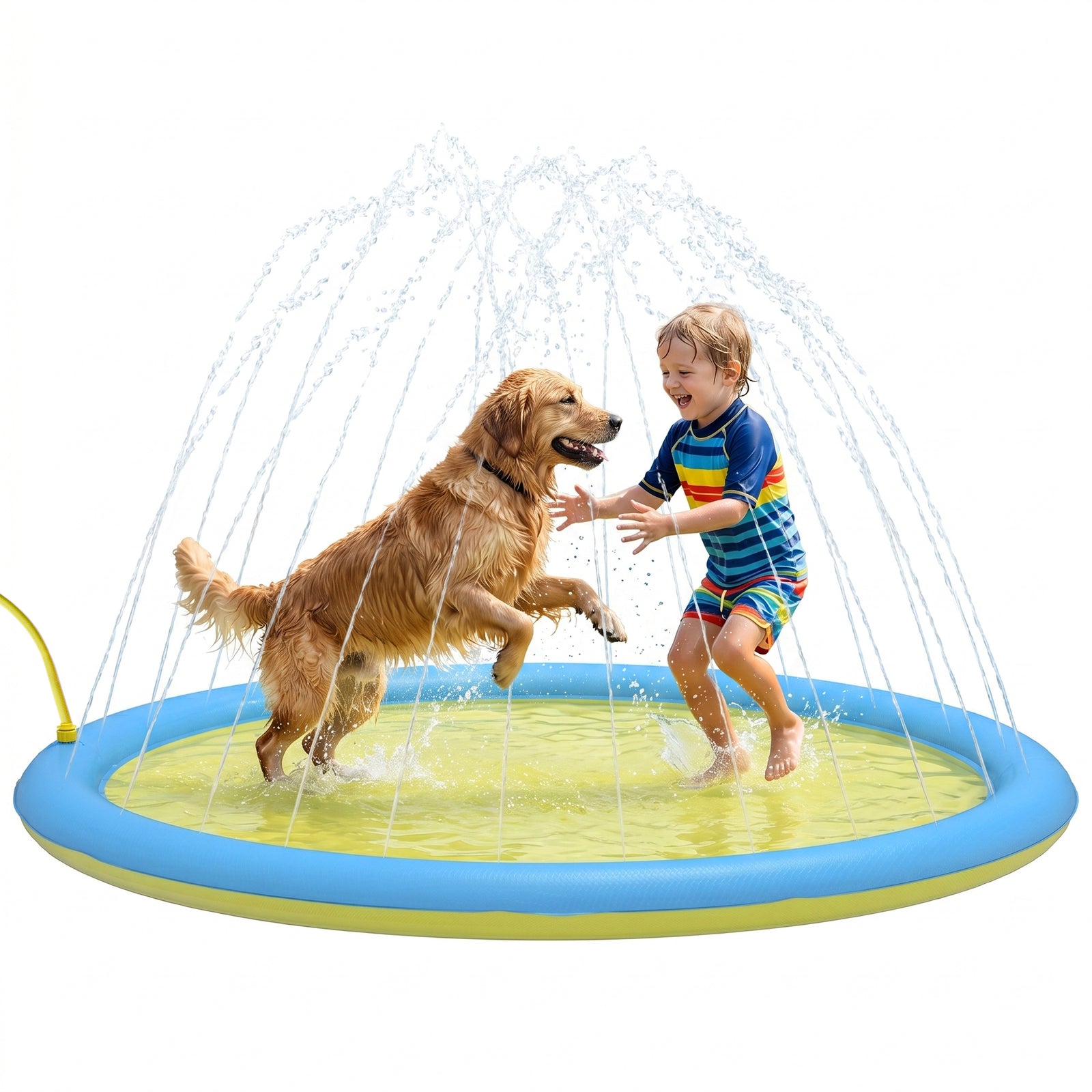 Splash Pad Sprinkler For Pets Dog Pool Non-slip Outdoor | 170cm | Yellow