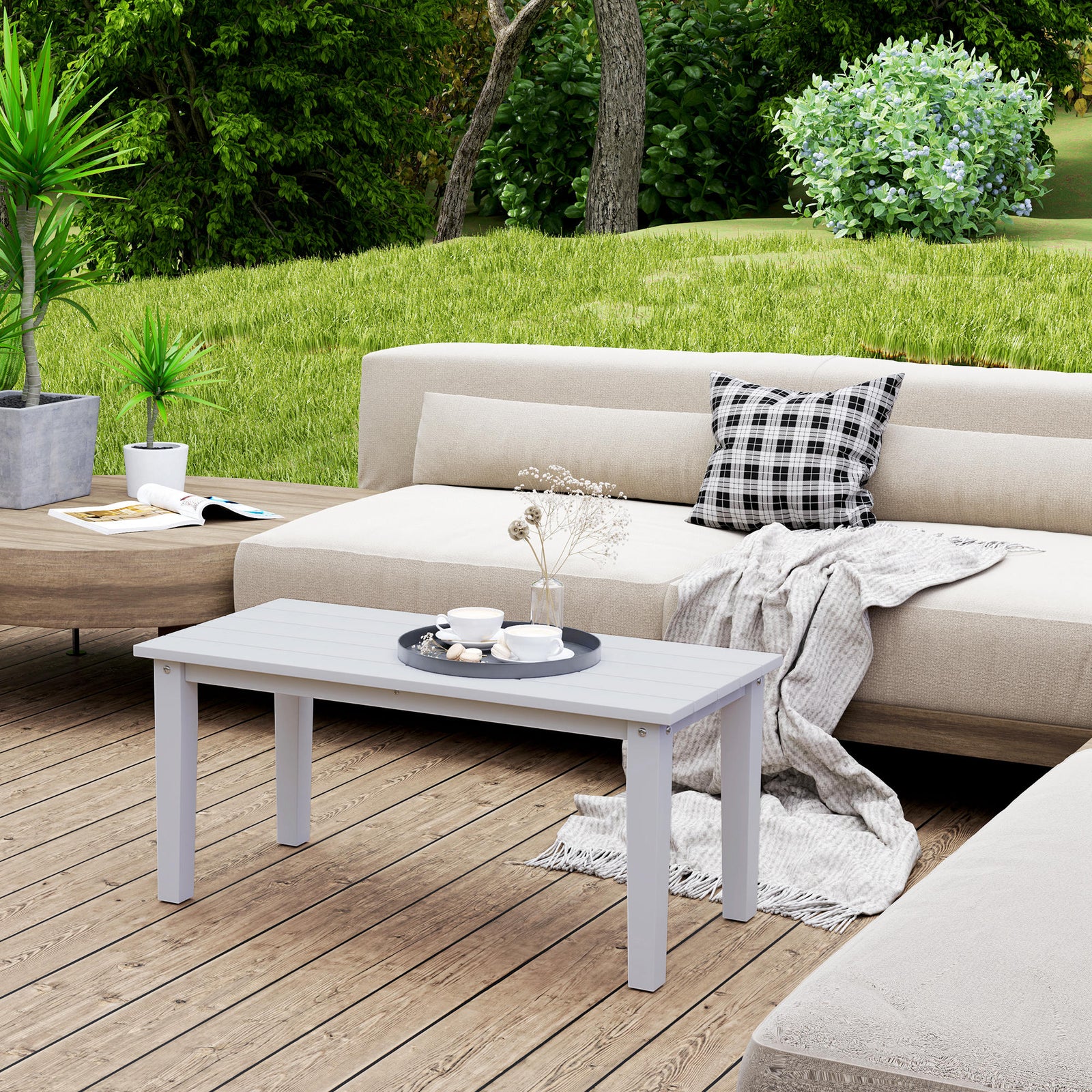Hdpe Rectangle Garden Coffee Table, Slatted Outdoor Table