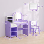AIYAPLAY Kids Vanity Set, Dressing Table With Stool, Purple