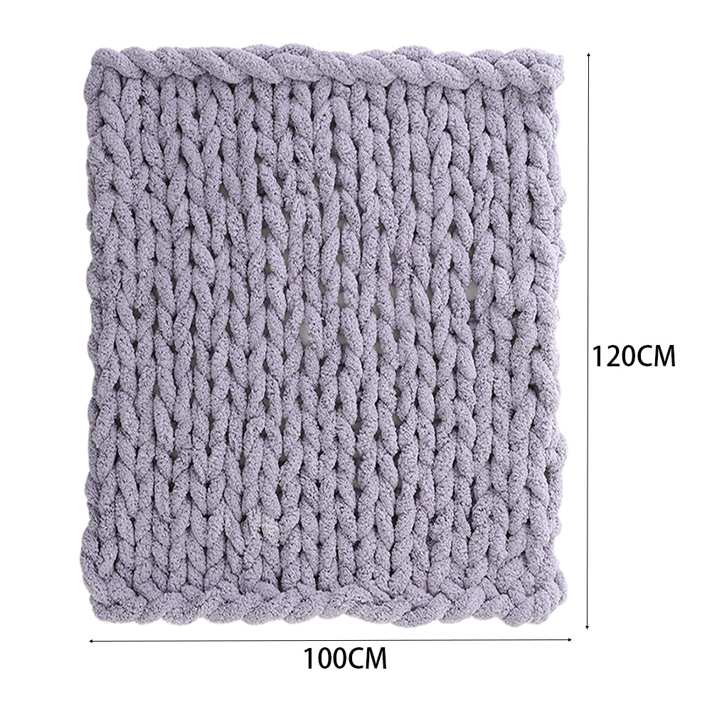 Stretchable Chunky Knit Handwoven Chenille Throw Blanket | Medium | Grey
