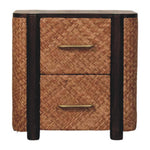Solid Wood Havana Canefront Drawers, 2 Drawers And Woven Rattan Panels, Dark Brown