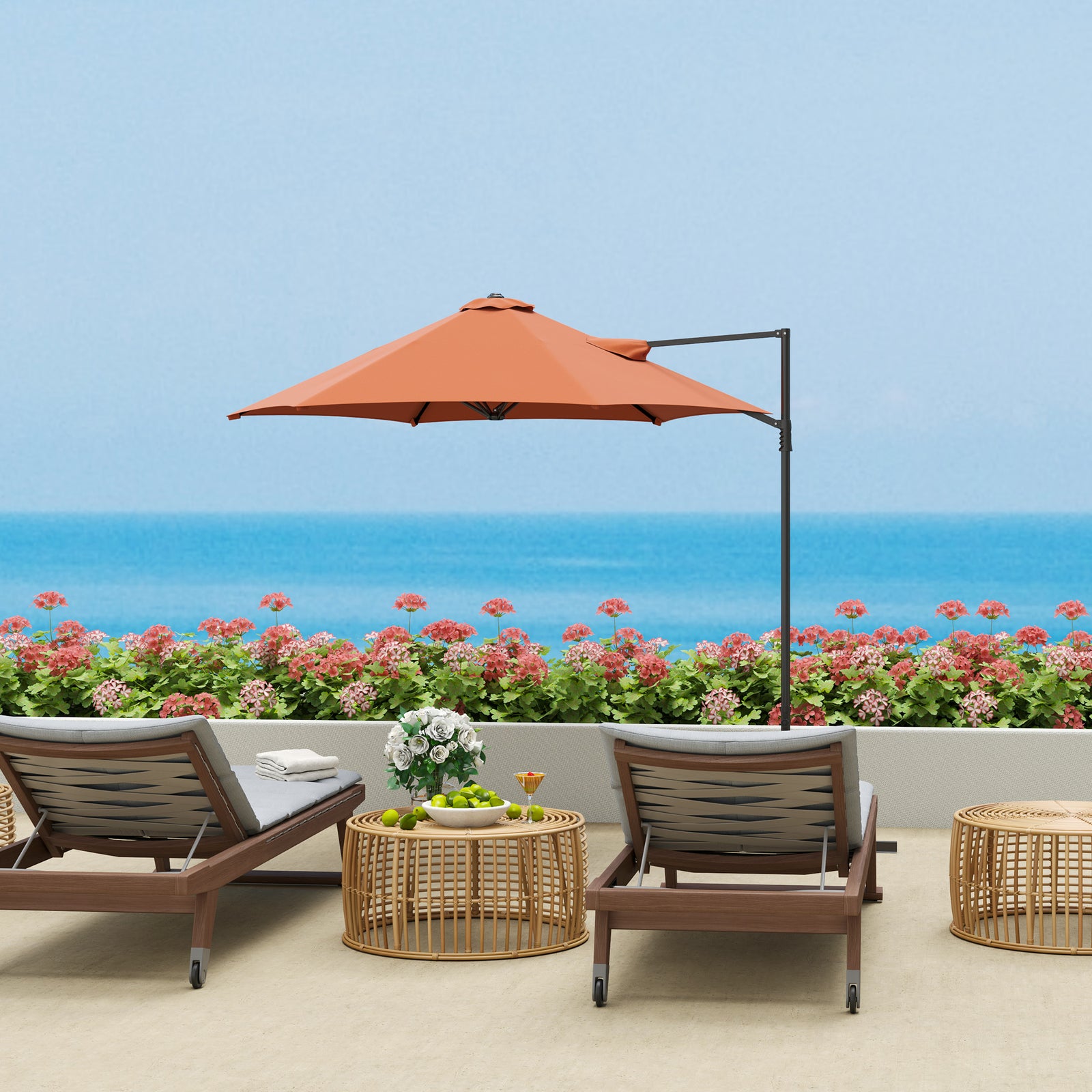 2.5m Cantilever Parasol W/ 360° Rotation, Cross Base | Orange