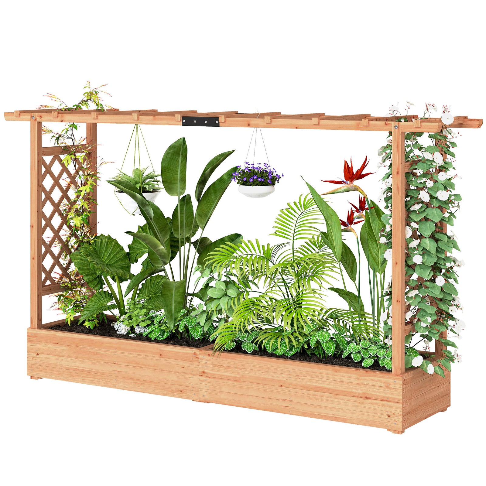 Raised Garden Bed With Trellis 200x44x113.5cm Natural
