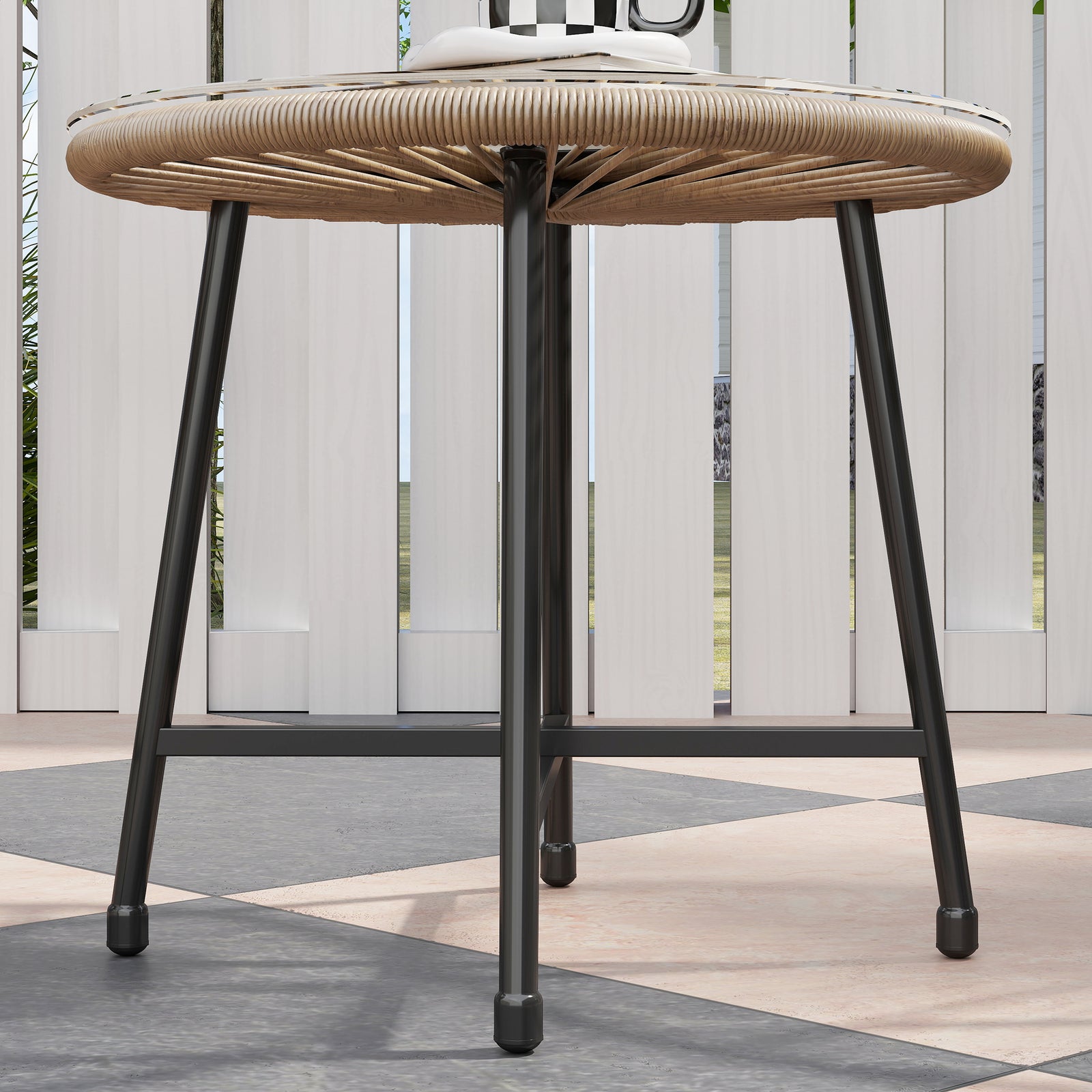 Rattan Bistro Set, Cushioned Acapulco Chairs, Glass Table | Natural