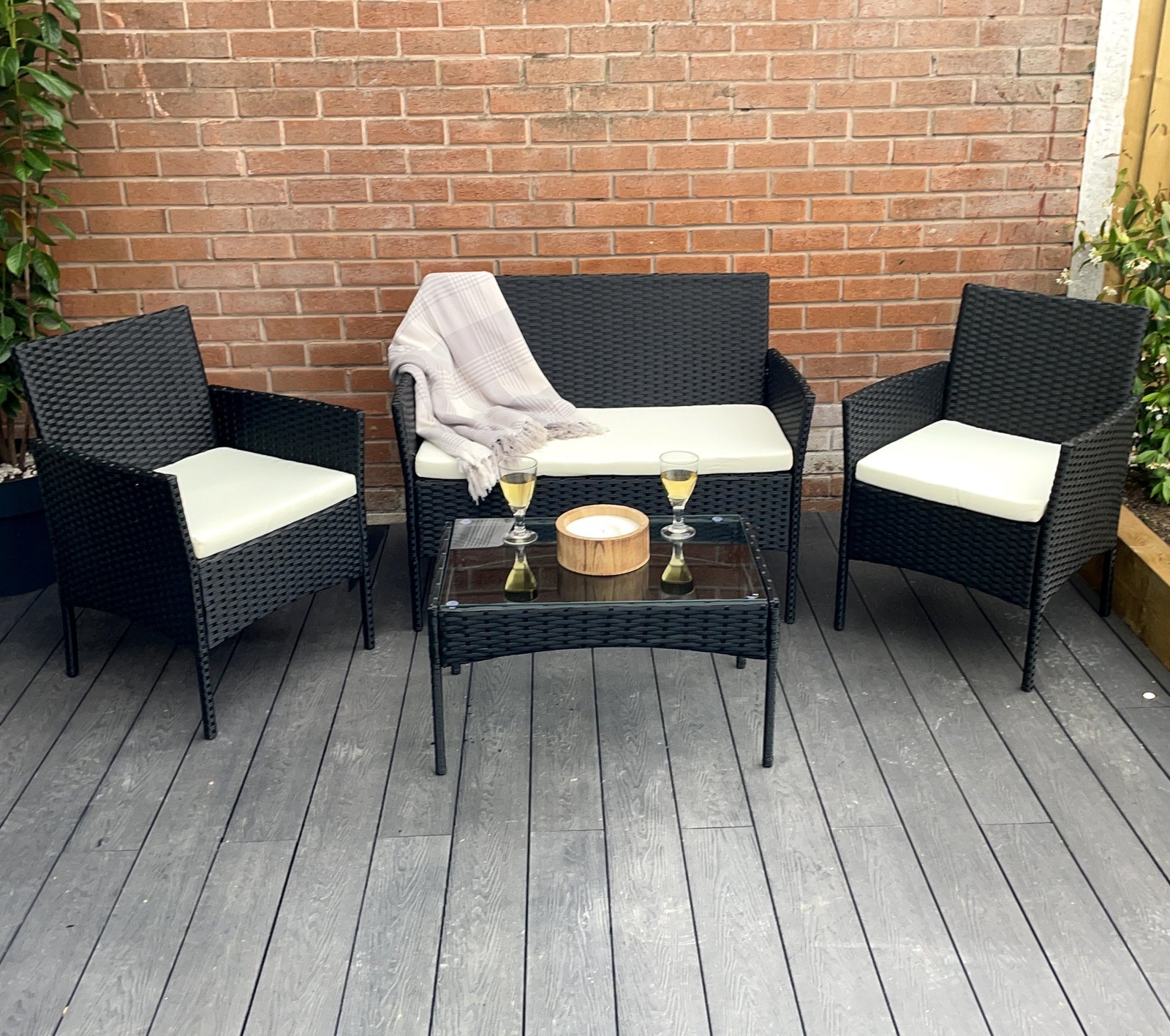 Stylish Amazon 4 Piece Garden Rattan Furniture Set For Indoor And Outdoor | Black