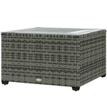 Outdoor Coffee Table W/ Glass Top, Rattan Side Table | Light Grey