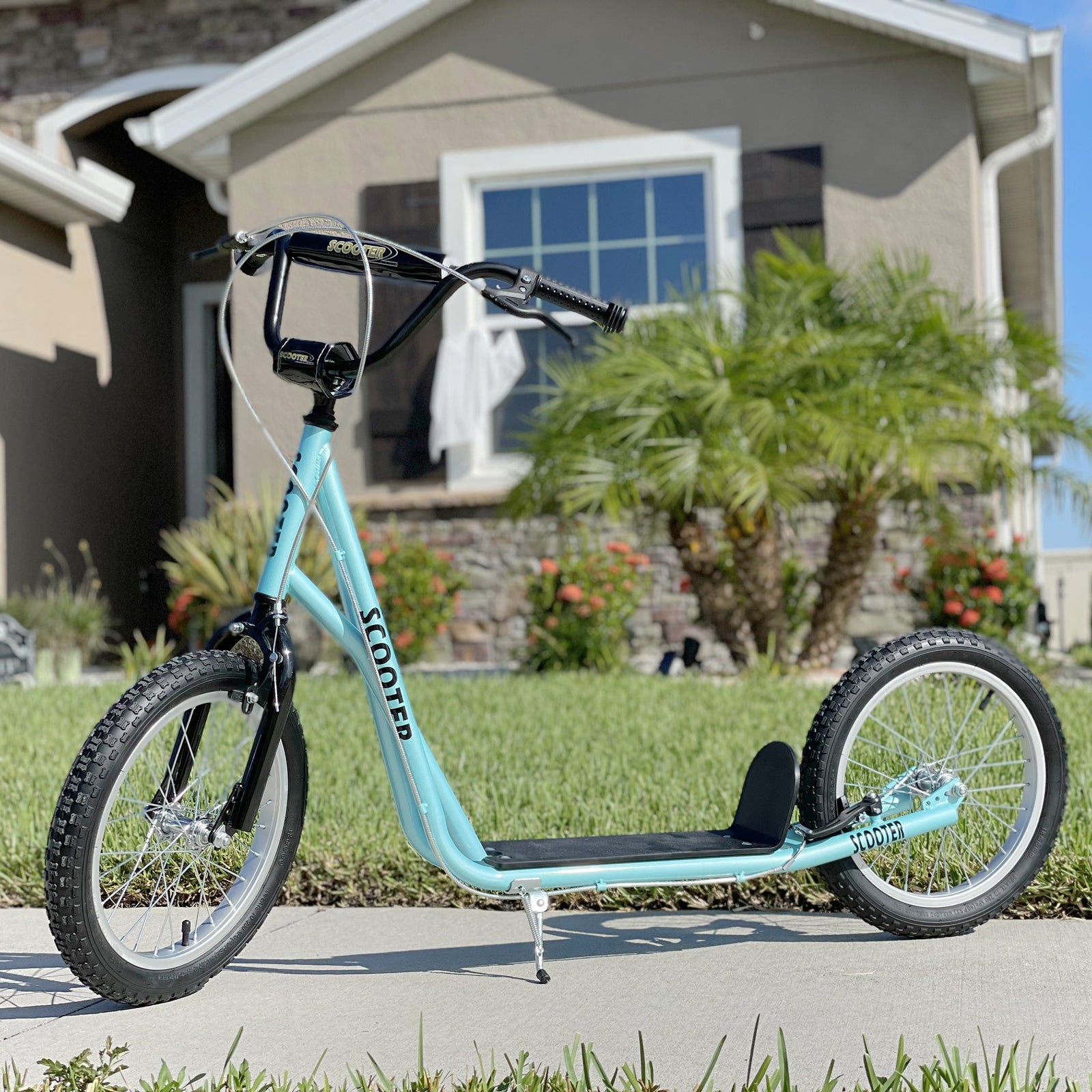 90-96cm Kids Kick Scooter W/ Adjustable Handlebar Inflatable Wheels | Blue