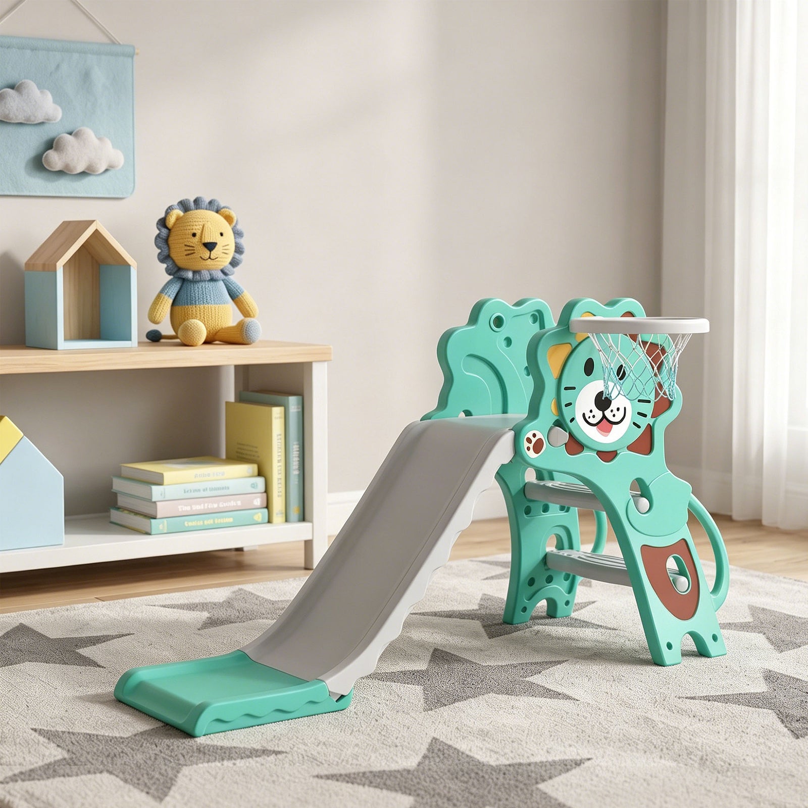 AIYAPLAY 3 In 1 Kids Slide For Indoor With Basketball Hoop
