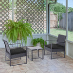 3pc Rattan Patio Bistro Set 2 Chairs Coffee Side Table Set | Gray