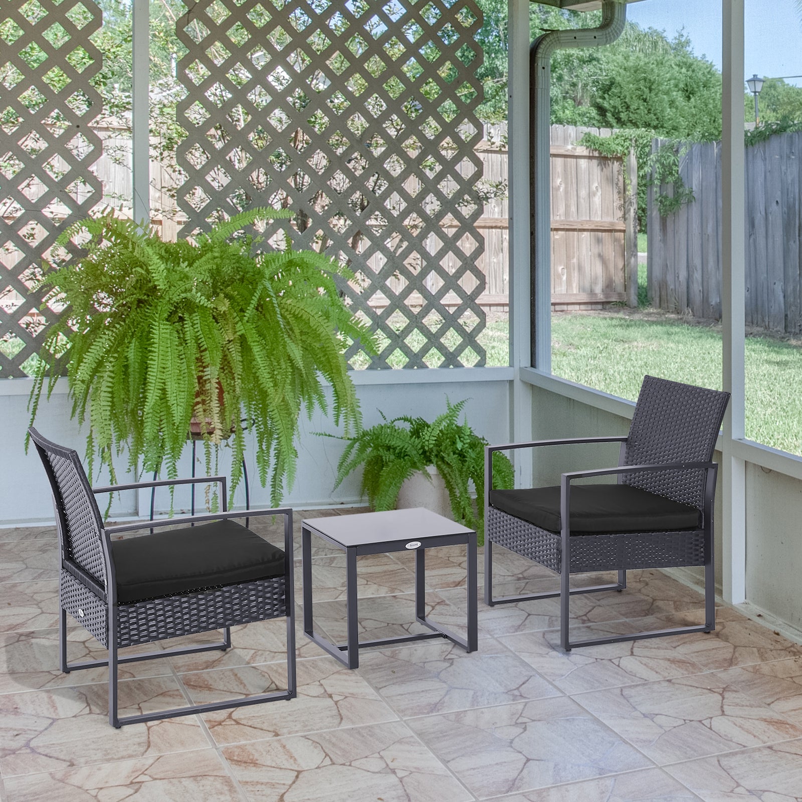 3pc Rattan Patio Bistro Set 2 Chairs Coffee Side Table Set | Gray