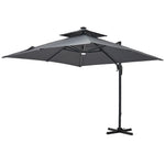 Double-tier 3m Square Solar Led Patio Umbrella Adjustable Height, 360° Rotation With Foot Pedal,cross Base Included