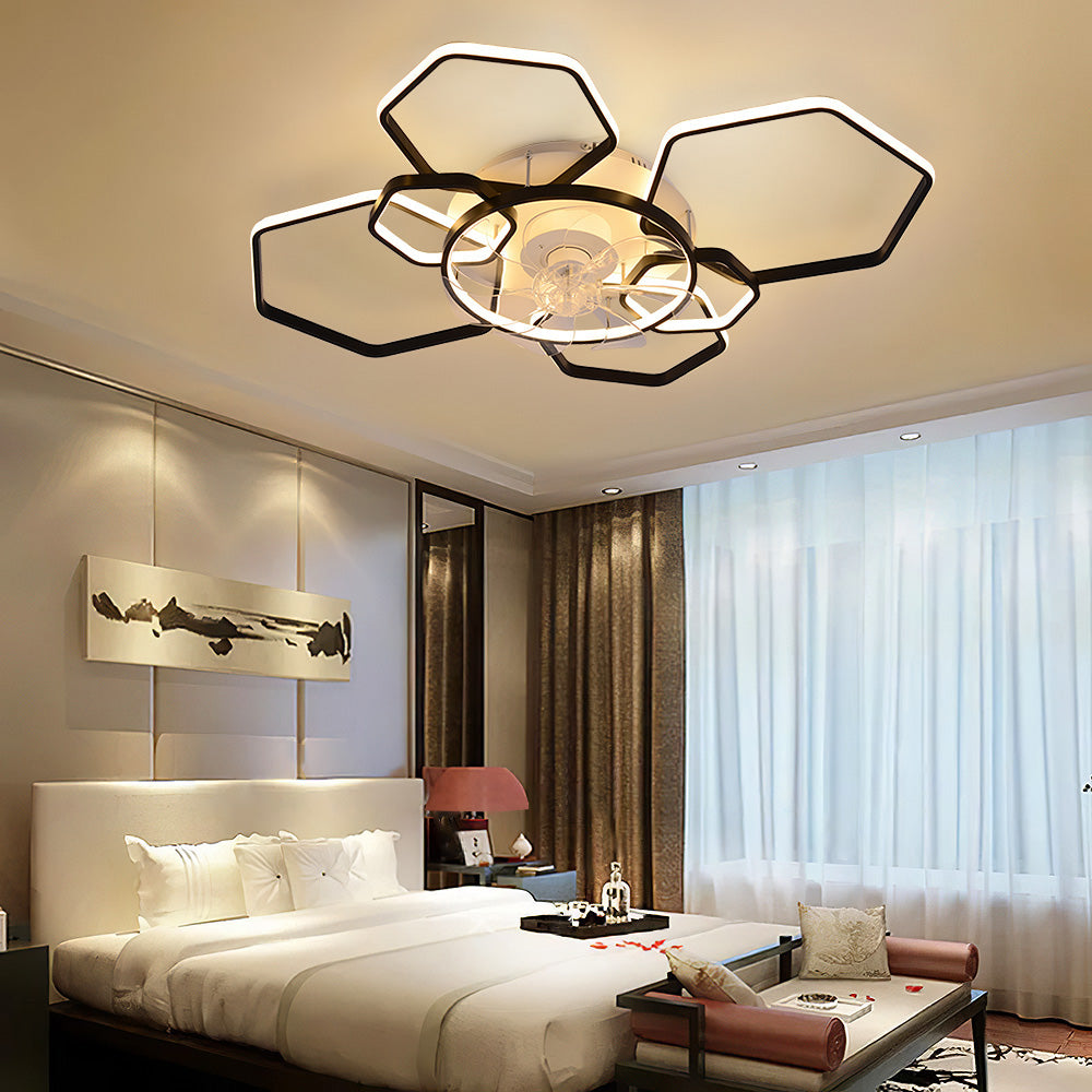Black Metal Industrial Frame Ceiling Fan Light 5 Blades With 3-color Dimming, 6-speed, 2.4g App & Remote Control