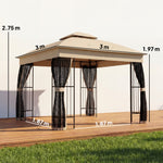 3 X 3 M Garden Gazebo With Shelves, Upf50+ Permanent Gazebo | Brown