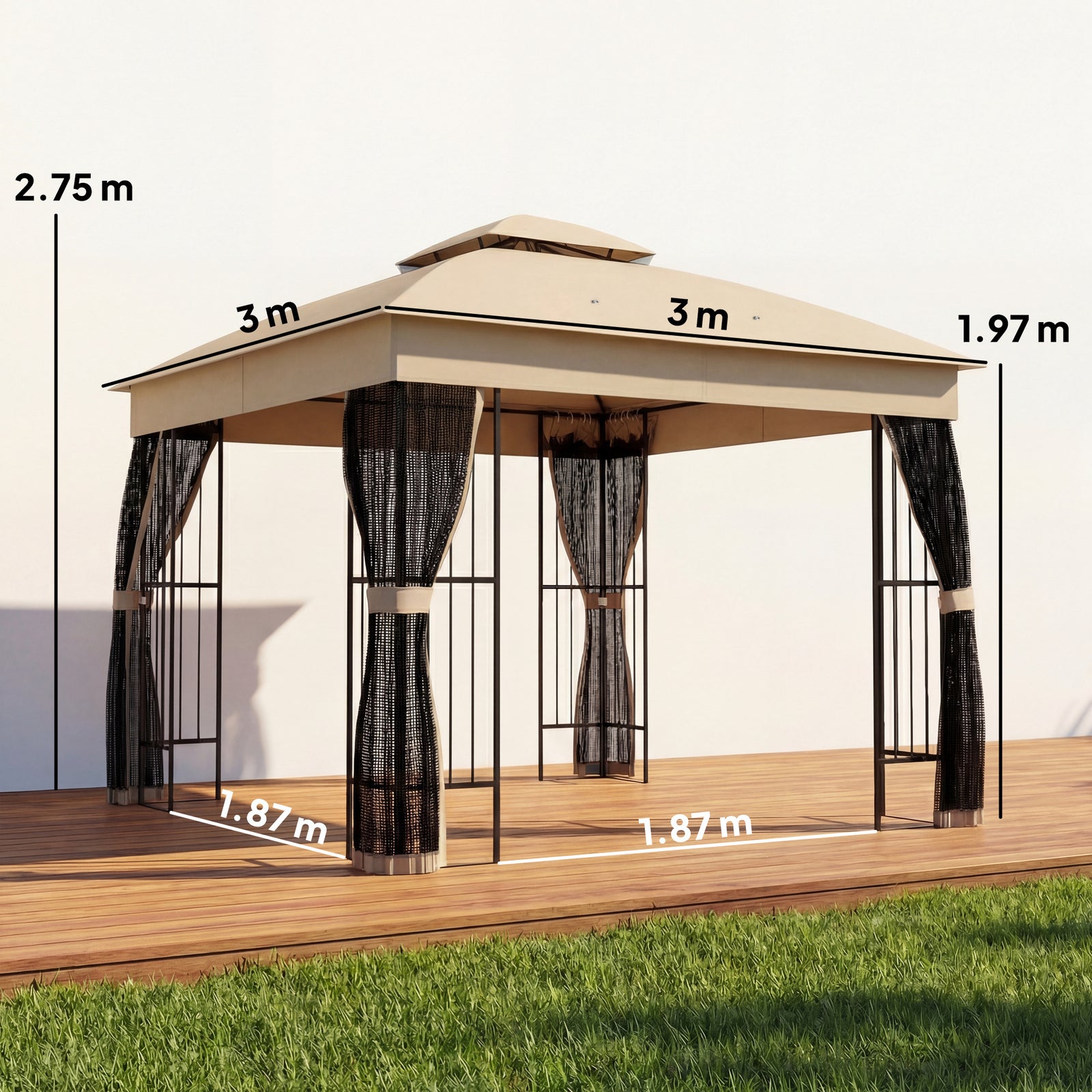 3 X 3 M Garden Gazebo With Shelves, Upf50+ Permanent Gazebo | Brown