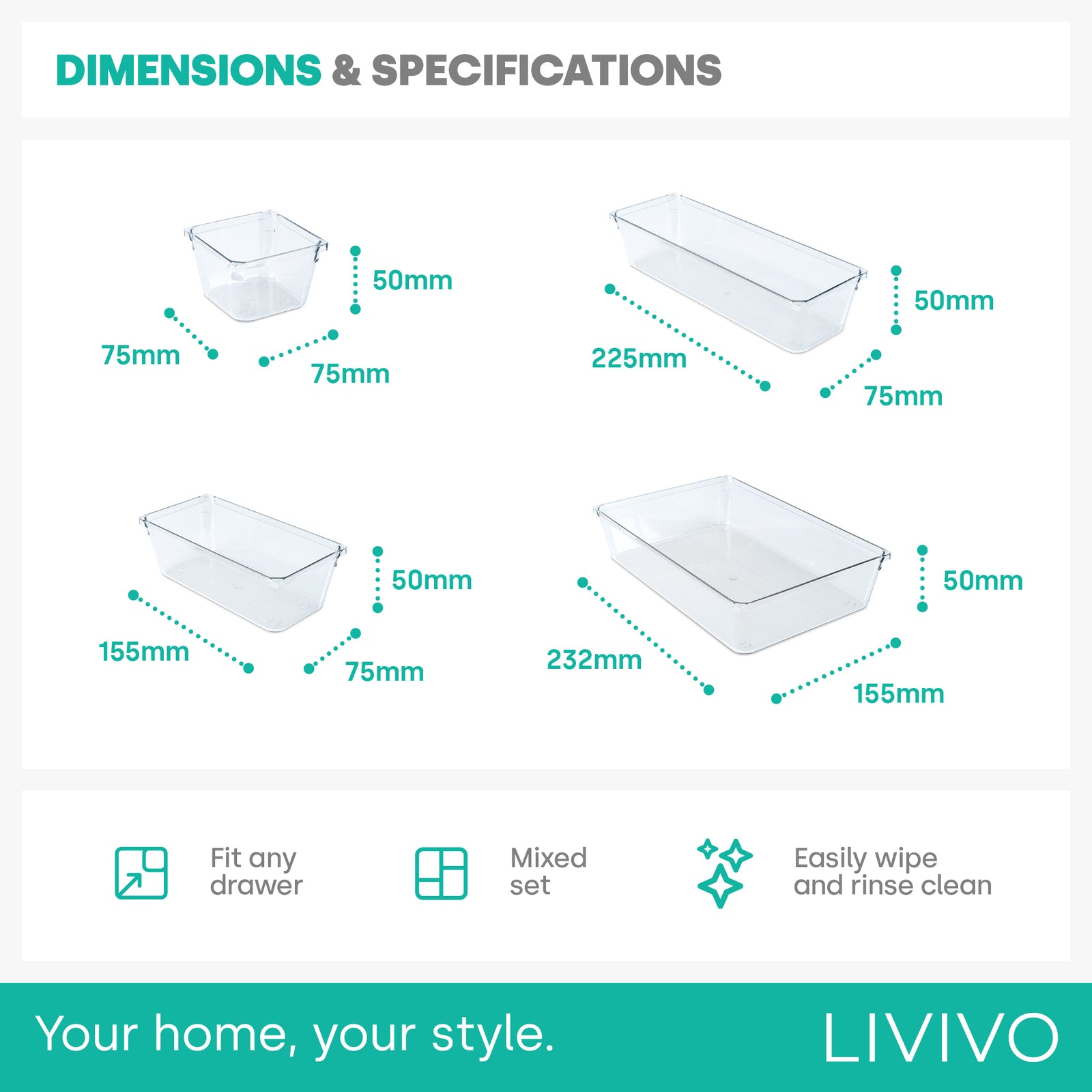 Drawer Organiser Tray Set - 9 Mixed
