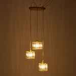 Modern 3-light Crystal Pendant Light Adjustable Linear Ceiling Fixture With Square Glass Shades | Gold
