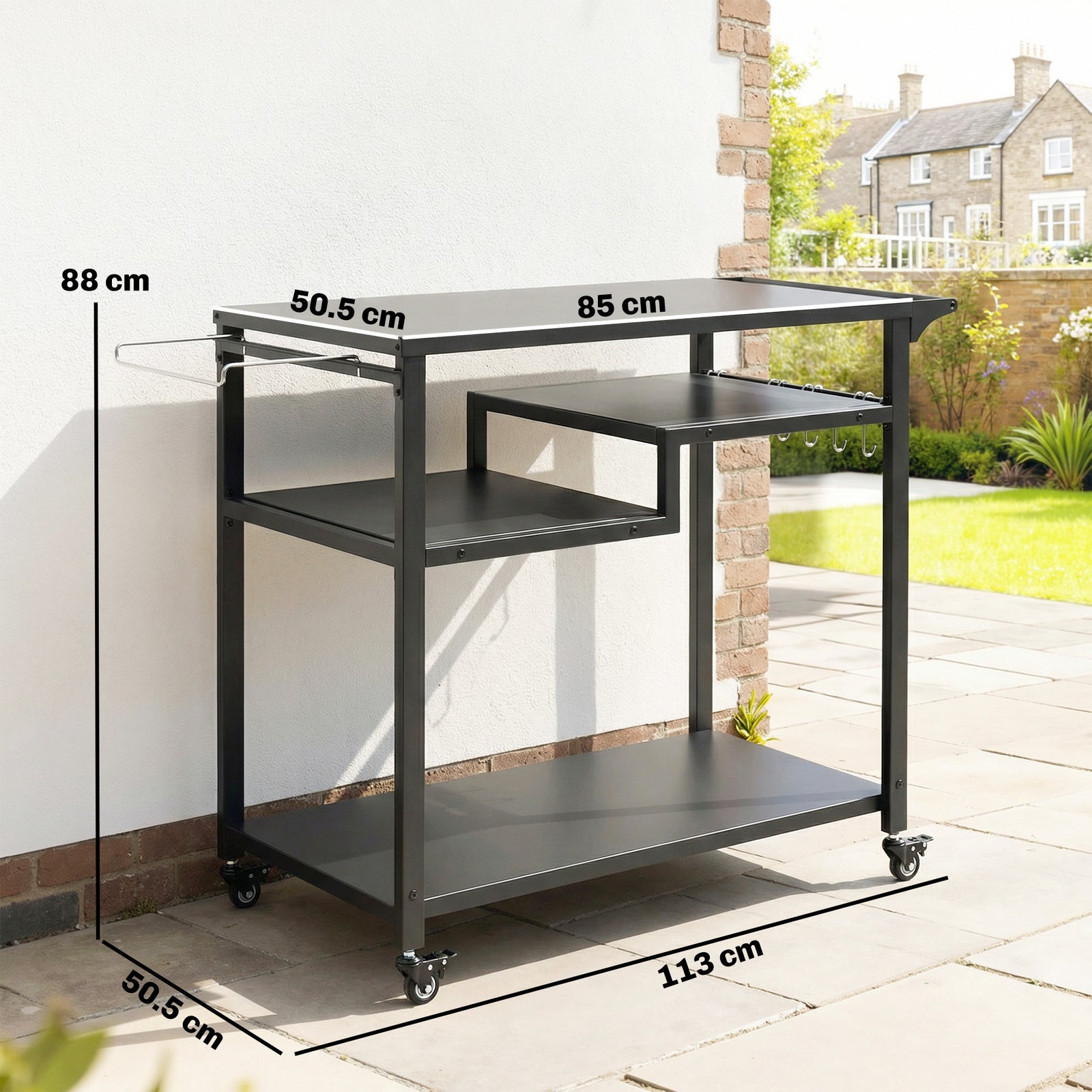 Outsunny Outdoor Grill Cart, Movable Food Prep Table On Wheels, Black