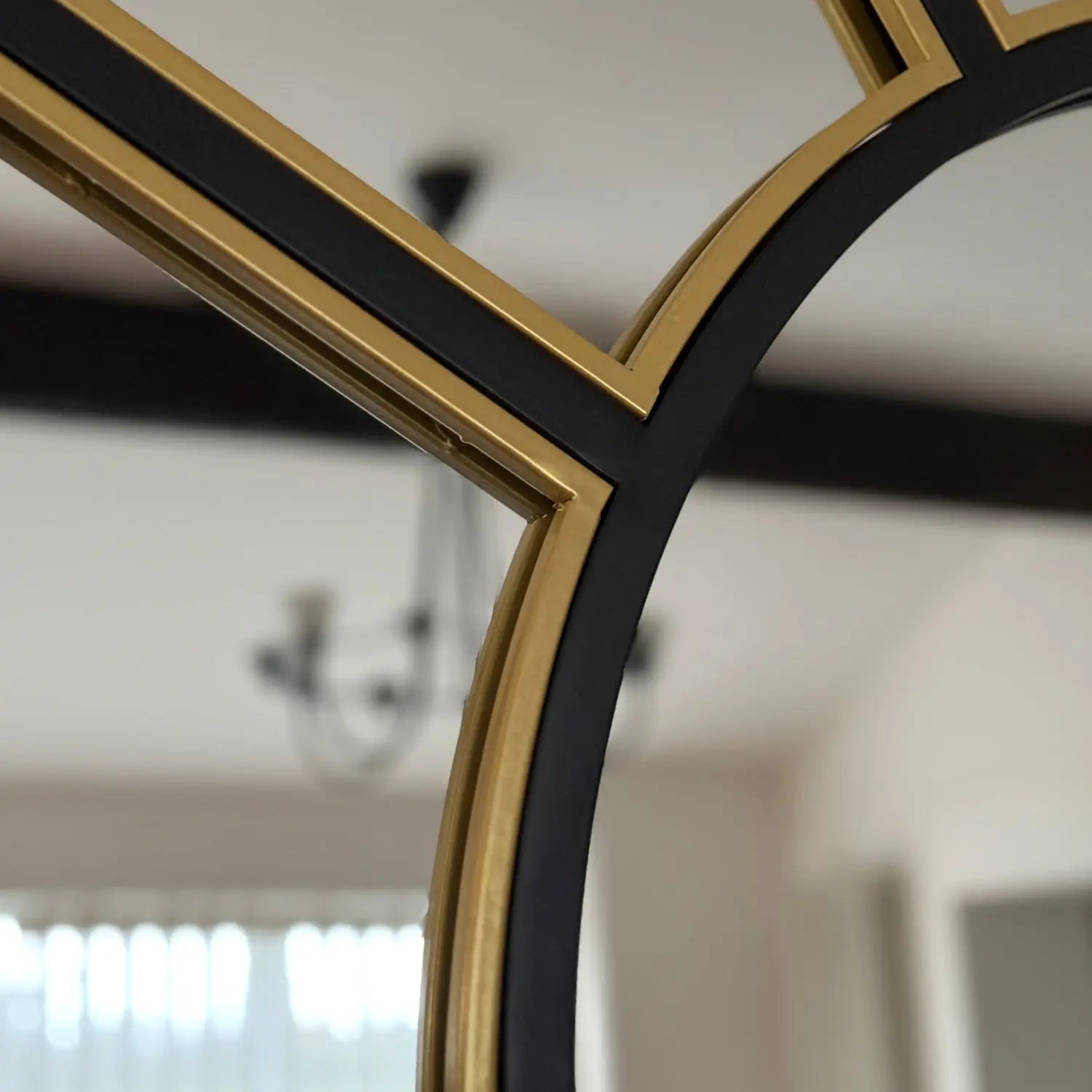 Mio - Metal Arched Window Mirror | 95cm x 120cm | Black & Gold