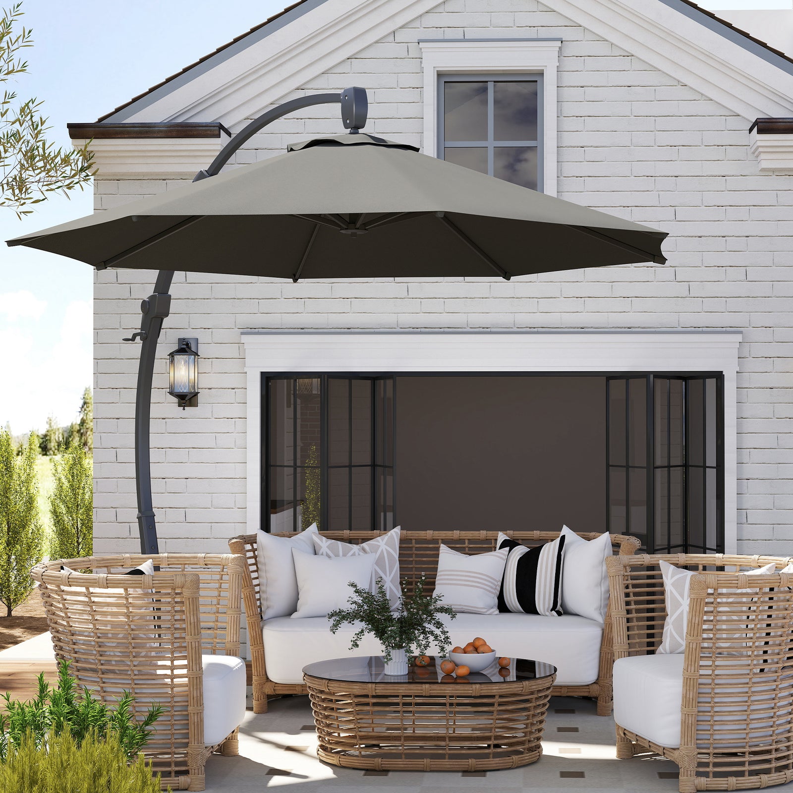 3(m) Garden Cantilever Parasol With Crank Aluminium Frame | Gray