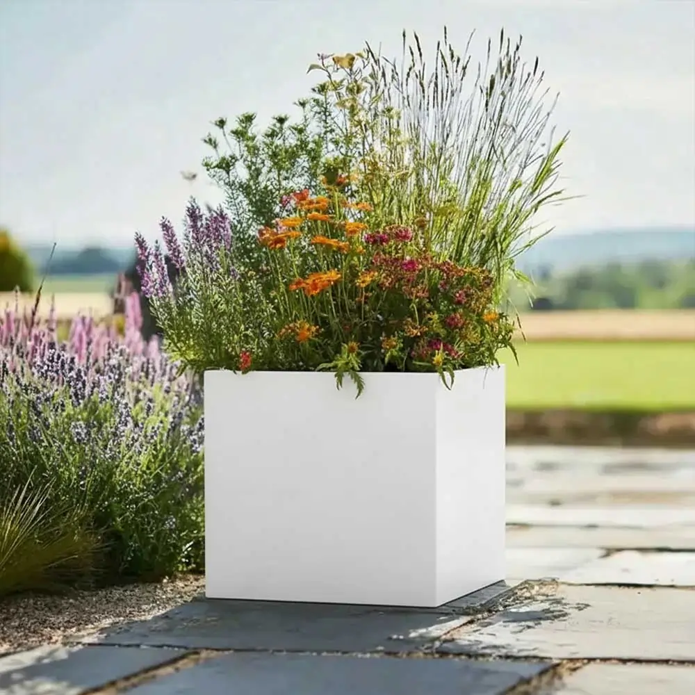 Zinc Galvanised Square Planter | 40cm x 40cm x 40cm | White
