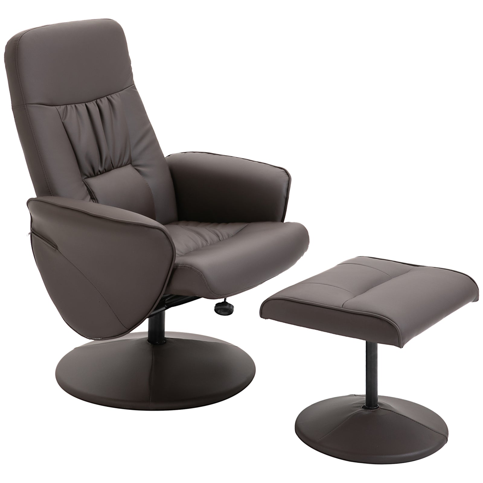 Pu Leather Armchair And Footrest Swivel Recliner W/ Ottoman | One Size | Brown