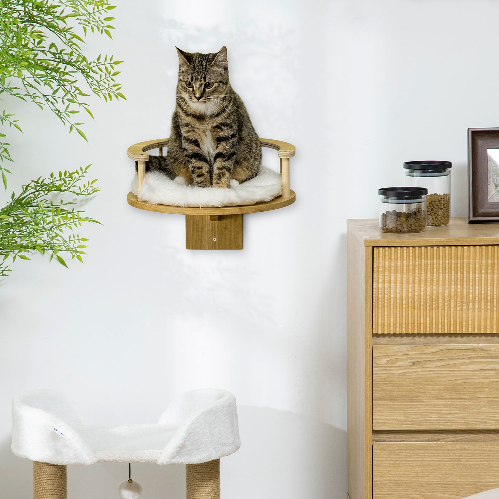 Cat Shelf Wall Mounted Cat Tree With Cushion, Guardrails 34 X 34 X 10.5cm