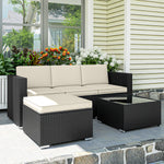 Garden Furniture Set W/ Padded Cushions Corner Sofa Set | Black