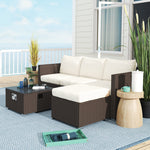 5 Piece Rattan Set With Gas Fire Pit | Brown