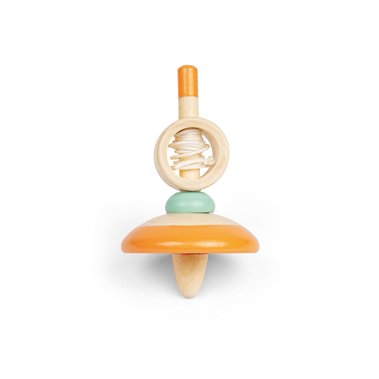 Wooden Pull String Spinning Tops - Orange and Blue