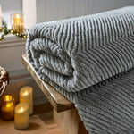 Burghley Extra Soft Faux Fur Throw 130x170cm – Chevron Pattern Decorative Blanket | 130cm x 170cm | Grey