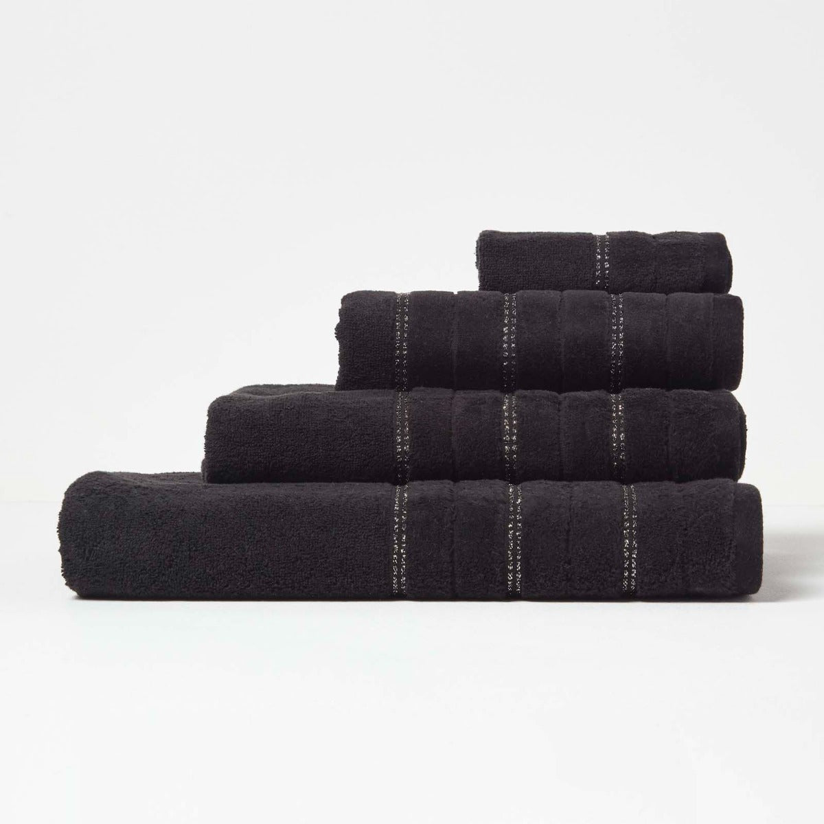 Sparkle Border 100% Cotton Towels | Face Towel | Black