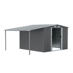 8x8ft Galvanized Steel Garden Shed With 1.1m Lean-to Extension & Shelves – Heavy Duty Outdoor Storage Shed With Firewood Roof & Ample Space