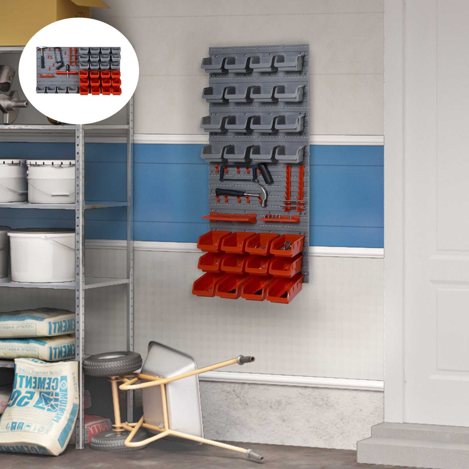 44 Pcs On-wall Storage With Pegboard | Red