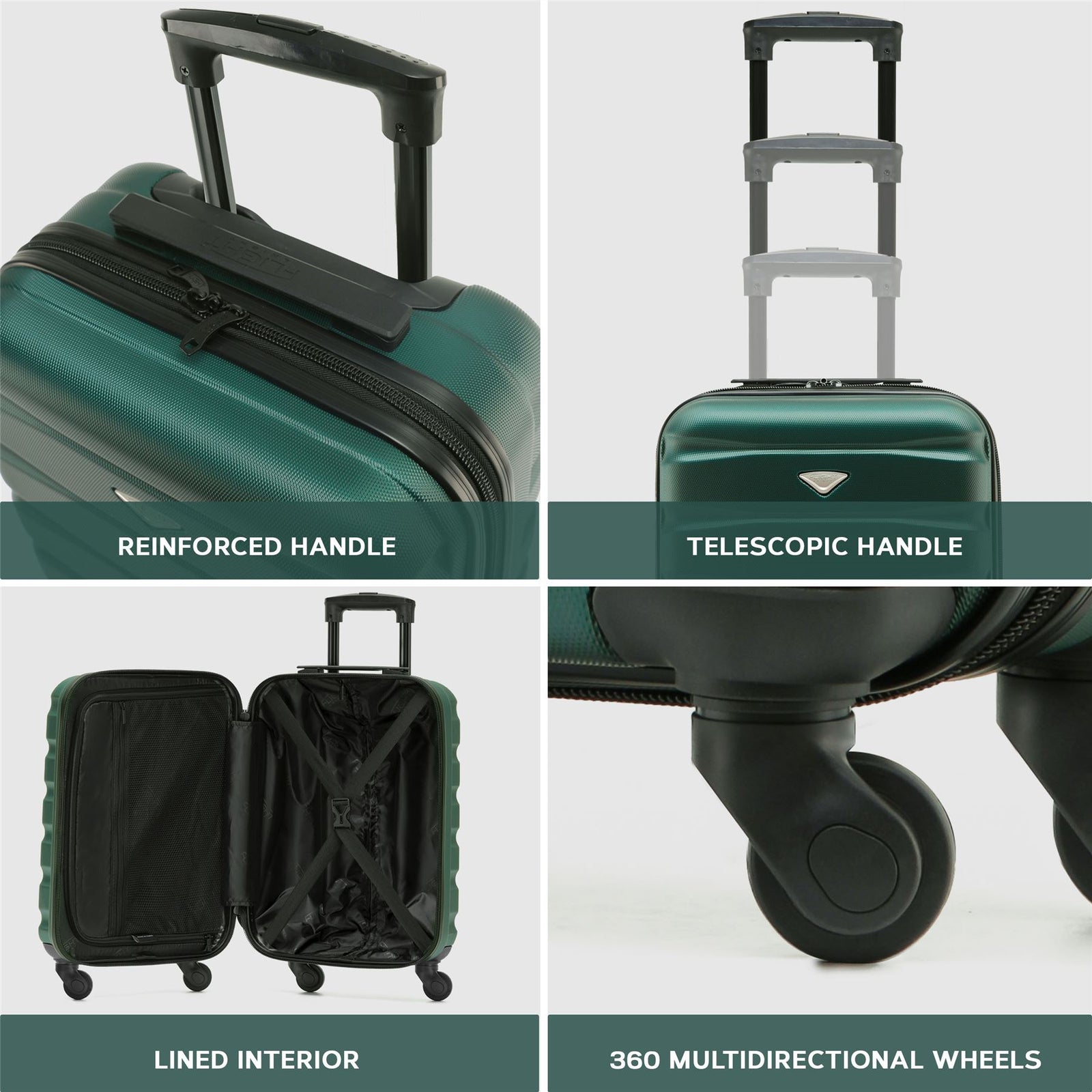55x35x20cm Cabin Carry On Suitcase Hard Shell Overhead Luggage 100+ Airlines Approved | Cabin | Forest Green