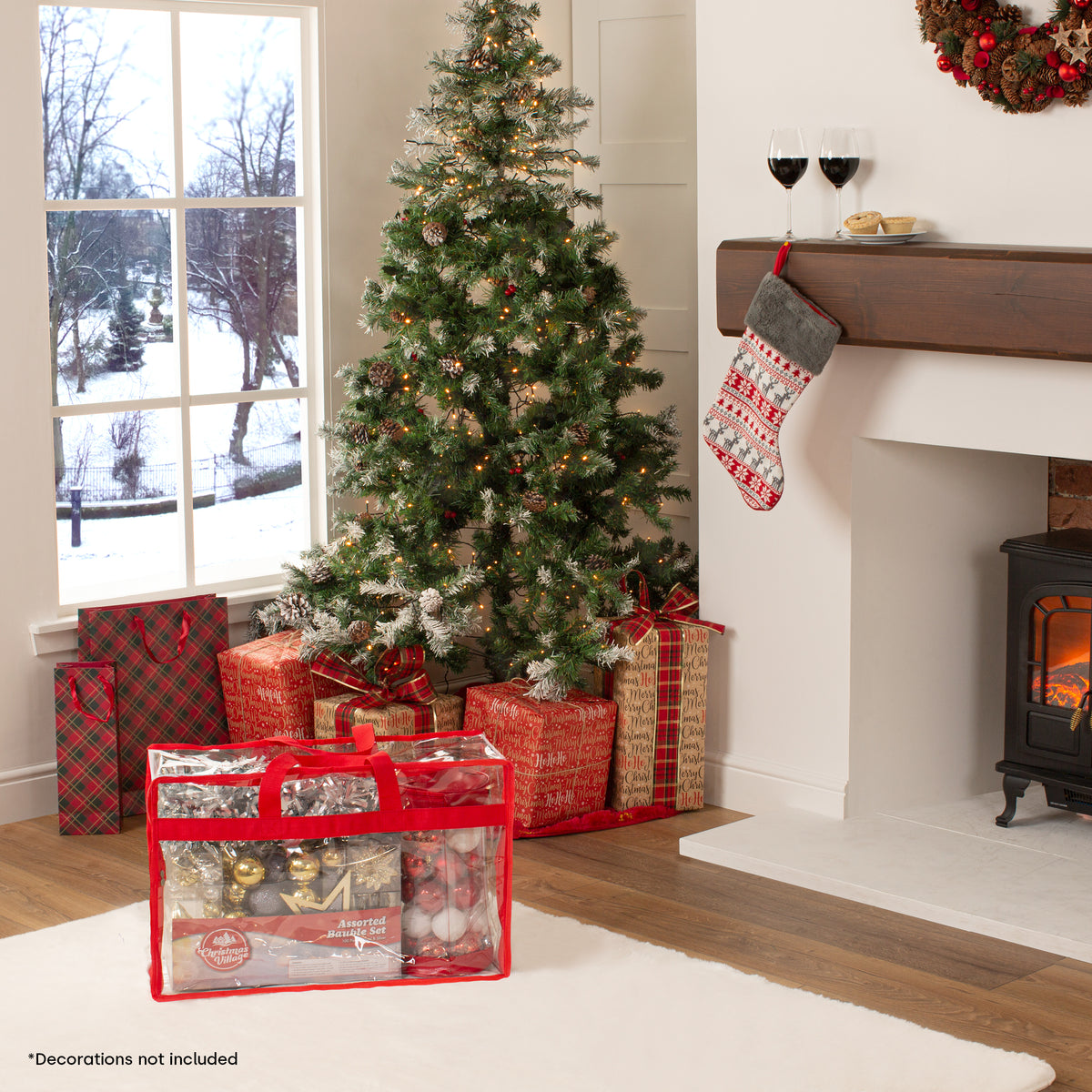 Christmas Village Clear PVC Storage Bags Red Lining