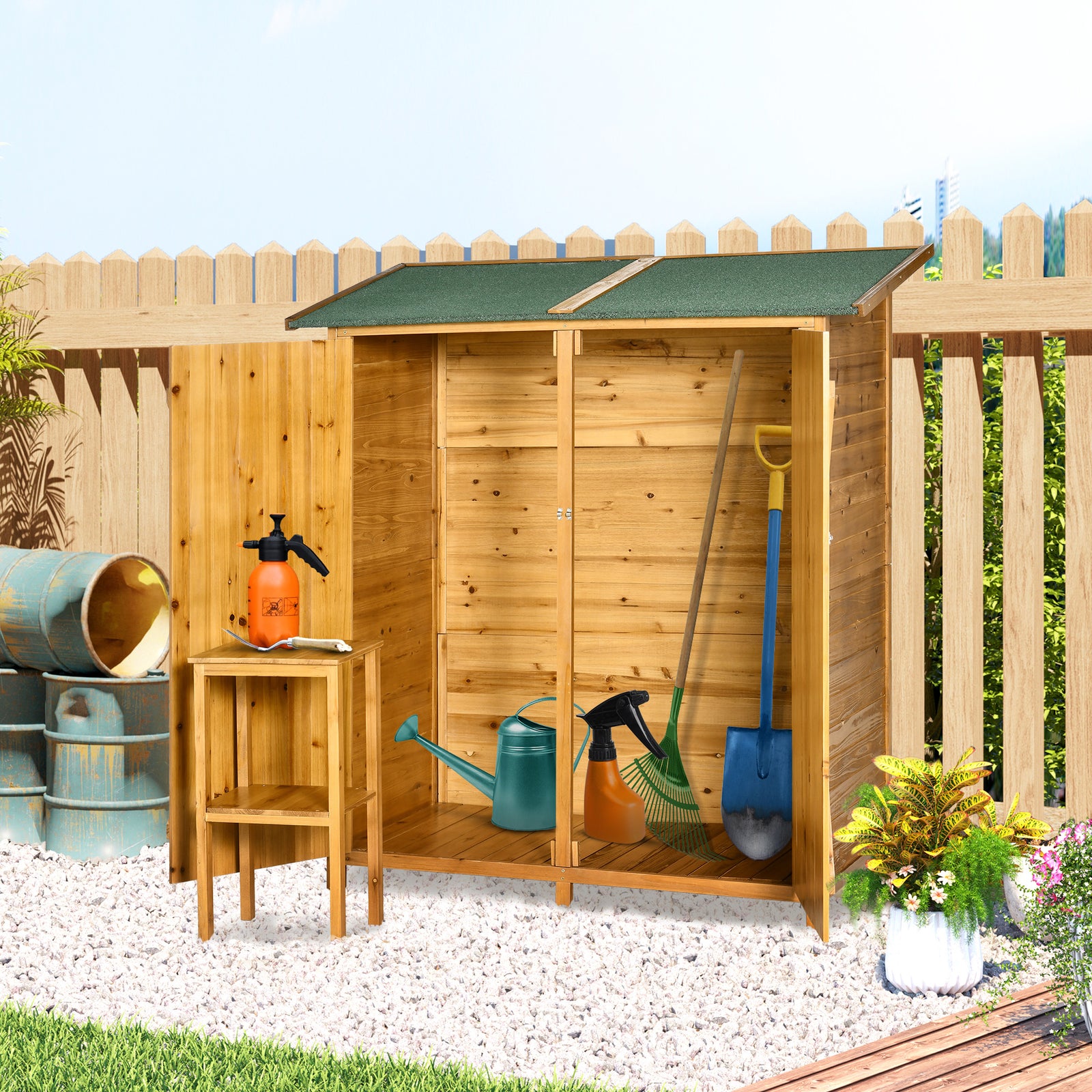 Garden Storage Shed Tool Organizer W/ Table | Natura